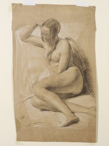 Femme nue assise, 1847 (craie noire et blanche sur papier brun)